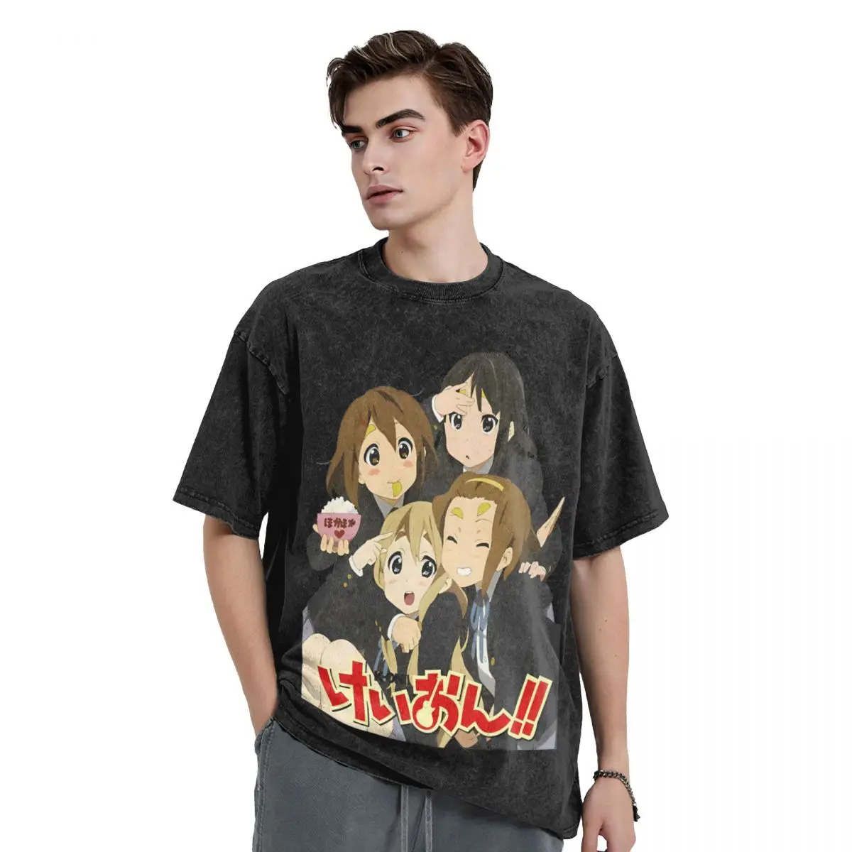 Grills K ON Classic T Shirts Hip Hop Washed Short Sleeve T-Shirts Anime Men Women Tops Streetwear Graphic Printed Tops Tees