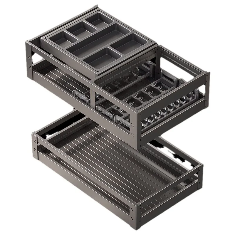 Kitchen basket cabinet aluminum alloy drawer type bowl basket seasoning inner basket double layer pull blue storage