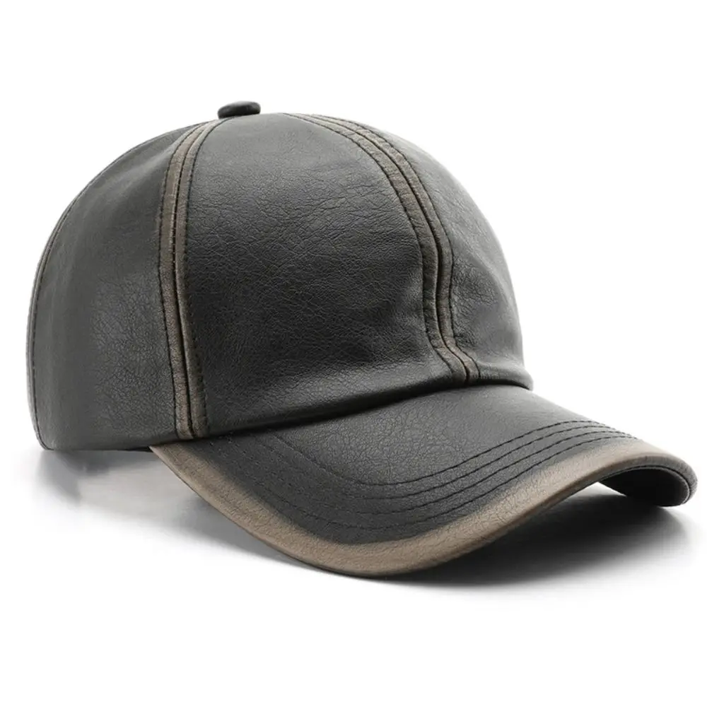 Retro Verstellbare Baseballkappe aus Kunstleder im Used-Look Lässige Gewaschene Leder-Dad-Mütze Sonnenhut für Damen und Herren – Detail 9