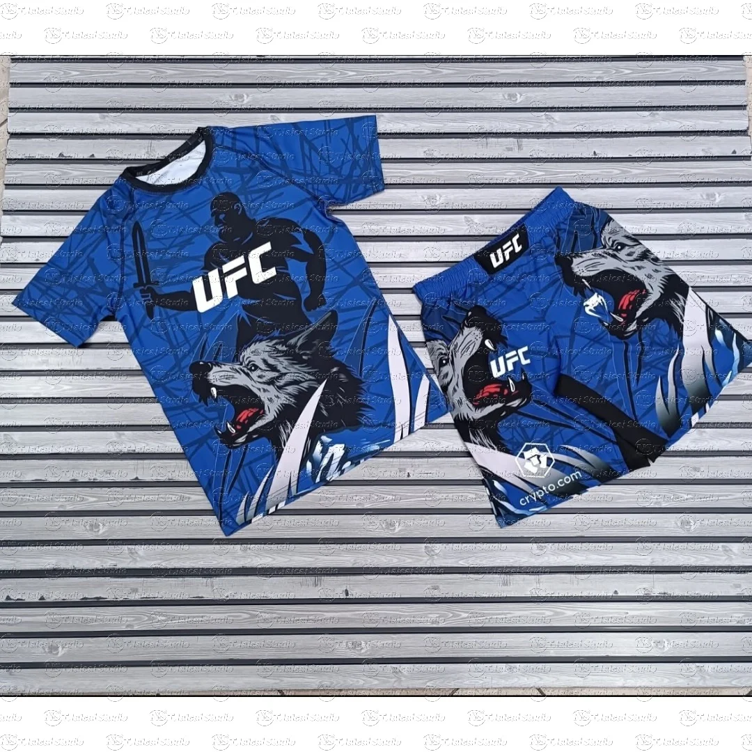 

New Khamzat Chimaev UFC Boxing Fighting Tee Shorts Men Breathable Speed Drying jersey Wrestling Running Sweat Absorbing Set