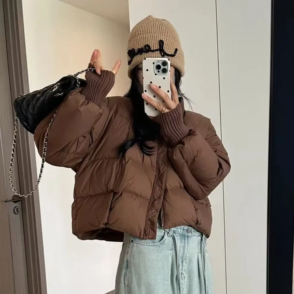 Thickened Knitted Cotton Jacket Baseball Collar Stand-up Collar Bread Style Women's Short Coat Winter Commute Polyester Fiber