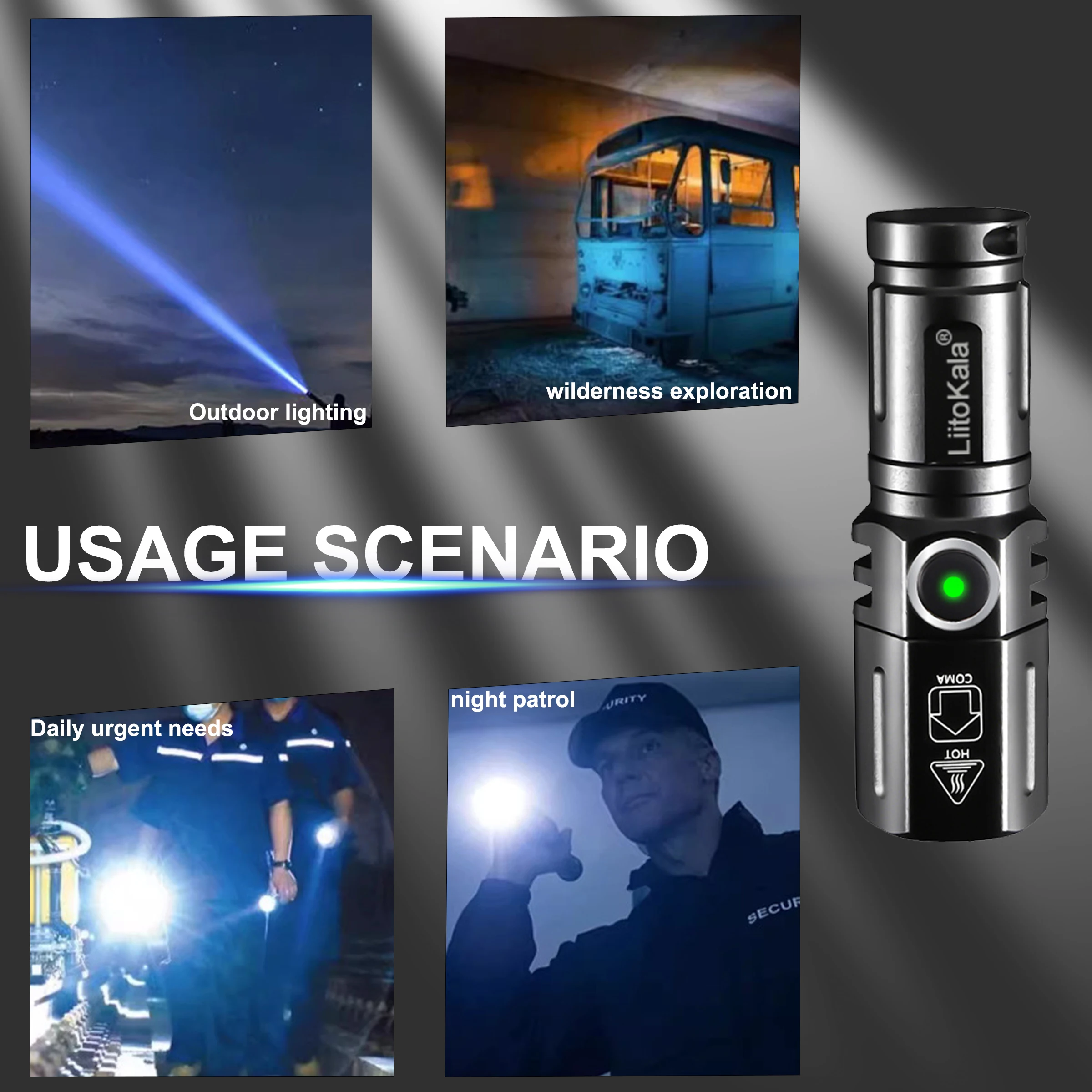 LiitoKala LF-535 Multi-Function Portable Flashlight Carry-On Compact LED Light with SOS Mode for Emergency Use