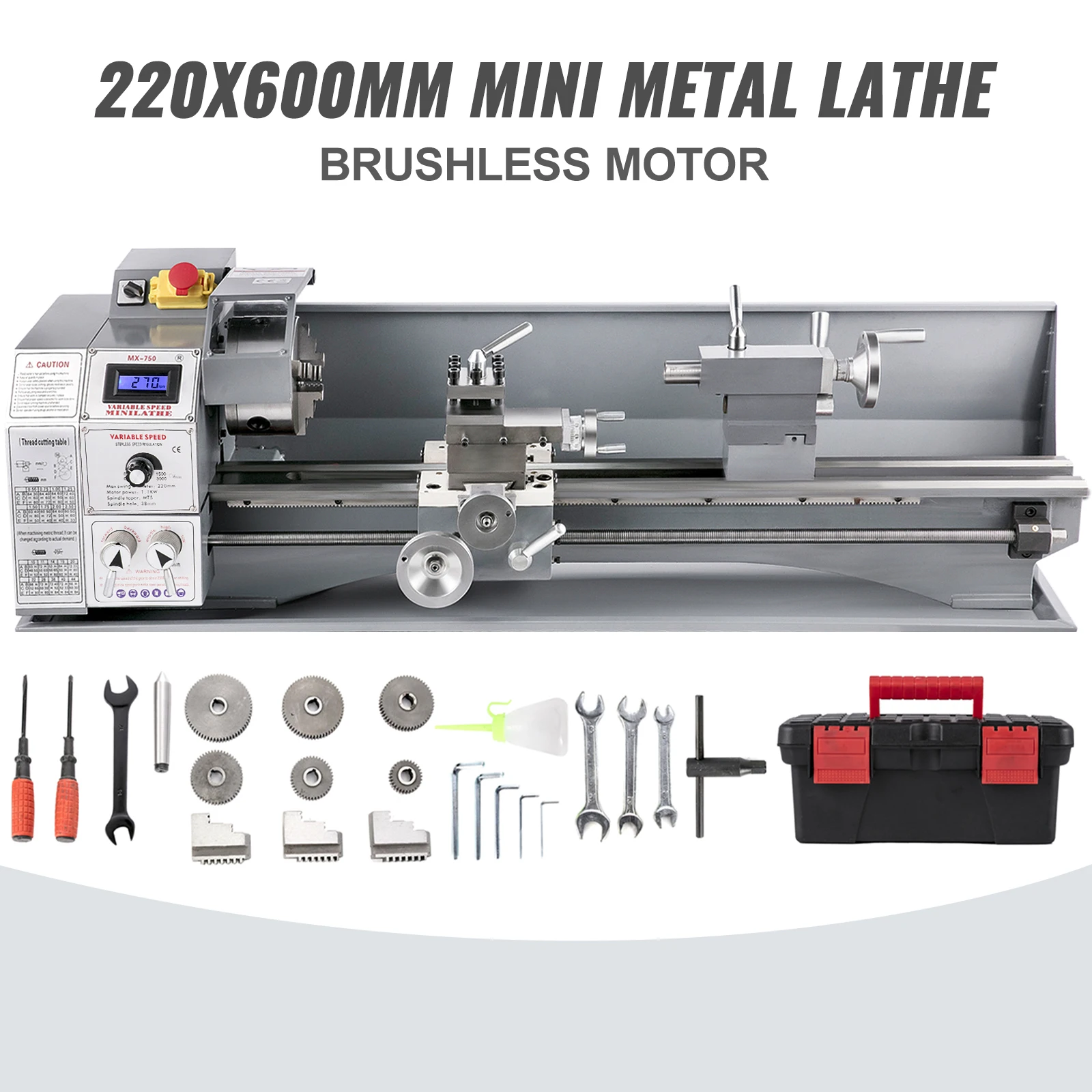 Drehmaschine | Sihao Drehmaschine Metall 1100W Bürstenloser Motor 38mm Spindel 220X600 Mini-Drehmaschine LED-Bildschirmanzeige Drehbank – Detail 3