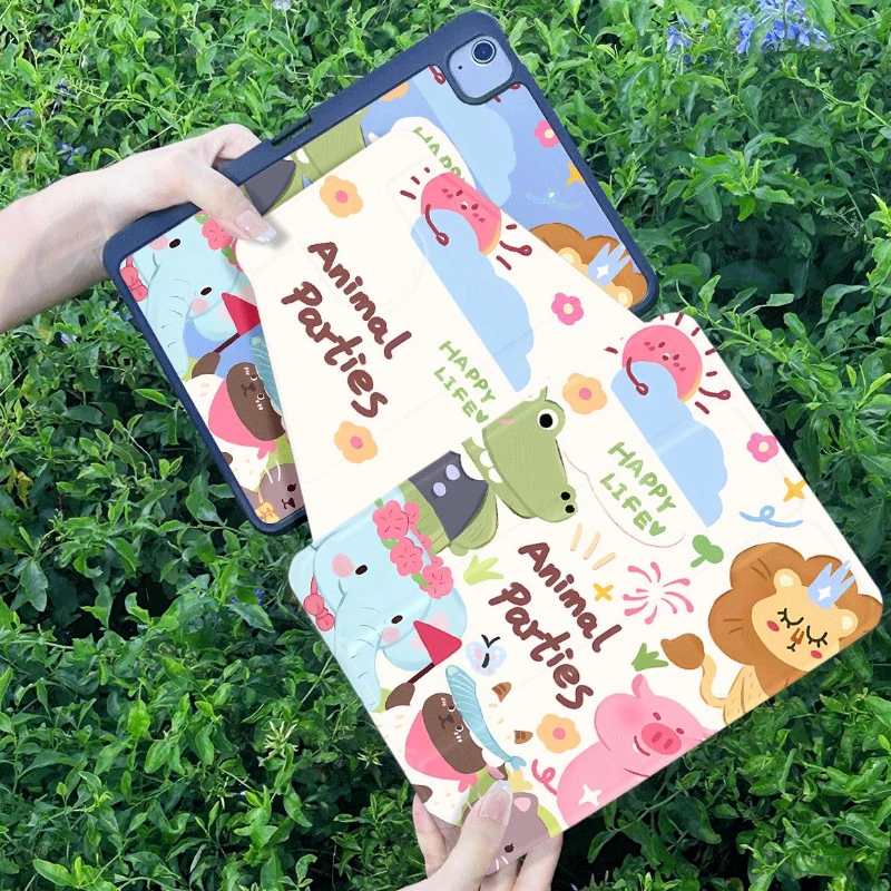 Piglet Lion Elephant Party Tablet Case for 7 8 9th 10.2 Funda Cover IPad Air 5 Air 4 10.9 Ipad 2017 10.5 Inch Ipad Mini6 8.3