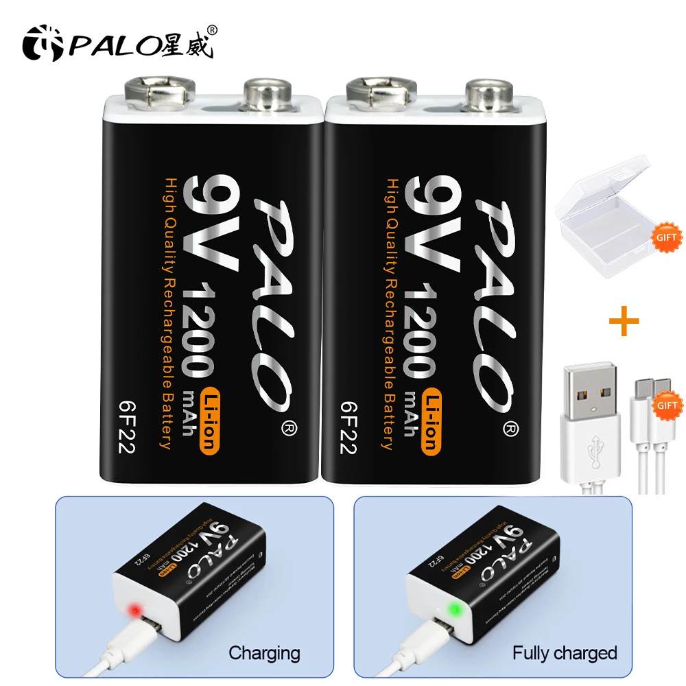 PALO 100% oryginalny akumulator 9V 1200mAh 6 f22 Micro USB 9v litowo-jonowe akumulatory do multimetru mikrofon zabawka