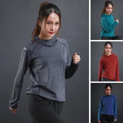 Chaqueta con capucha para mujer, camisetas de manga larga, ropa de entrenamiento para correr, Camiseta deportiva transpirable de secado rápido para mujer