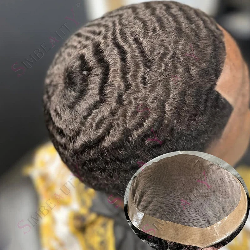 

Natural Frontline 8mm 12mm Curly Black Mens Toupee 100% Human Hair Wigs Fine Mono Base Breathable Lace Afro Wave Man Hairpieces