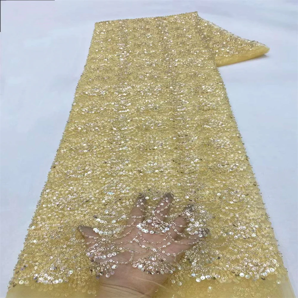 

2024 Latest African Sequins Beads Lace Fabric 2024 French High Quality Lace Embroidery Mesh Fabric For Women Wedding Party Dress