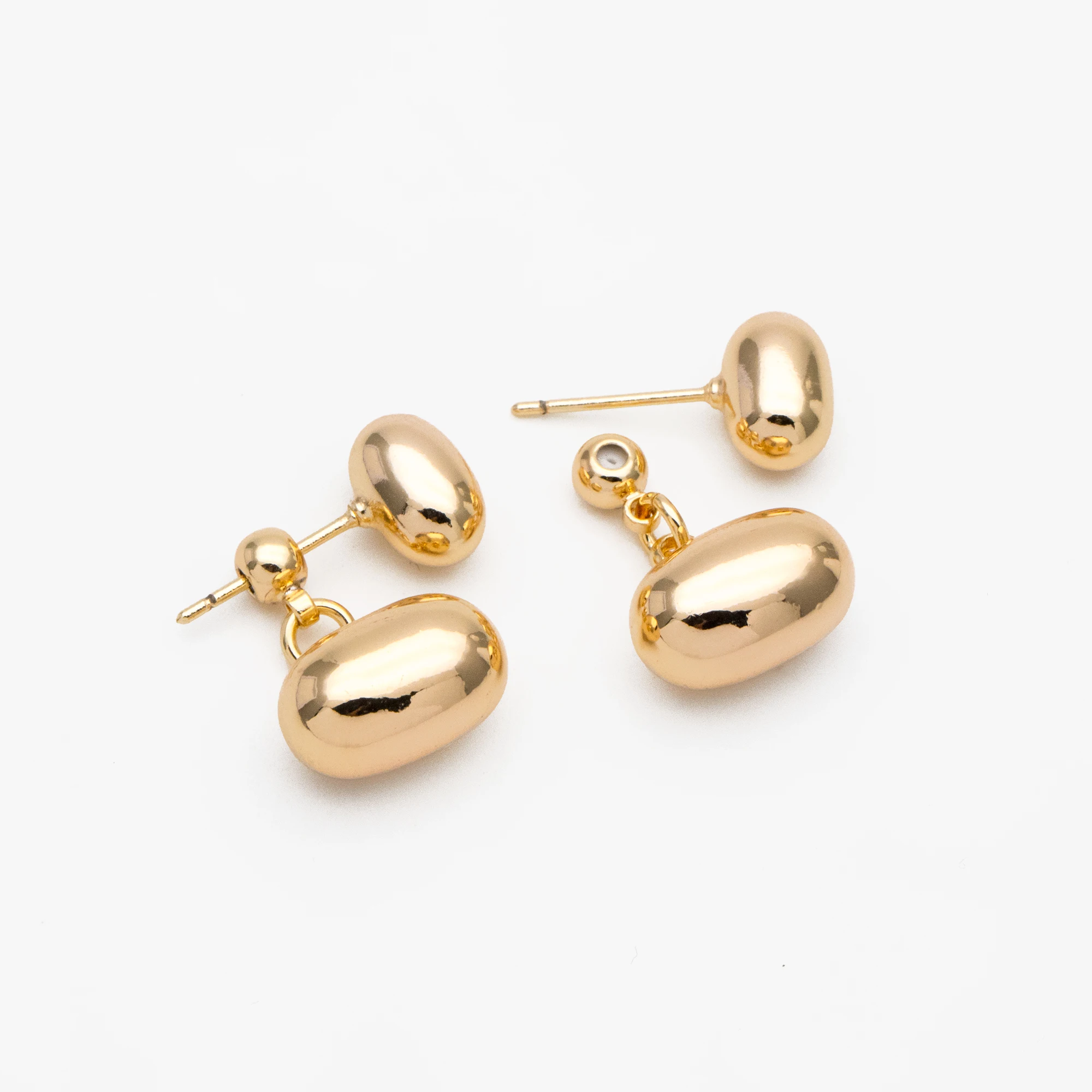 

4pcs Oval Bead Ear Post with Oval Bead Ear Back, Geometric Earring Posts, 18K Gold Plated Earring Studs (GB-3602)