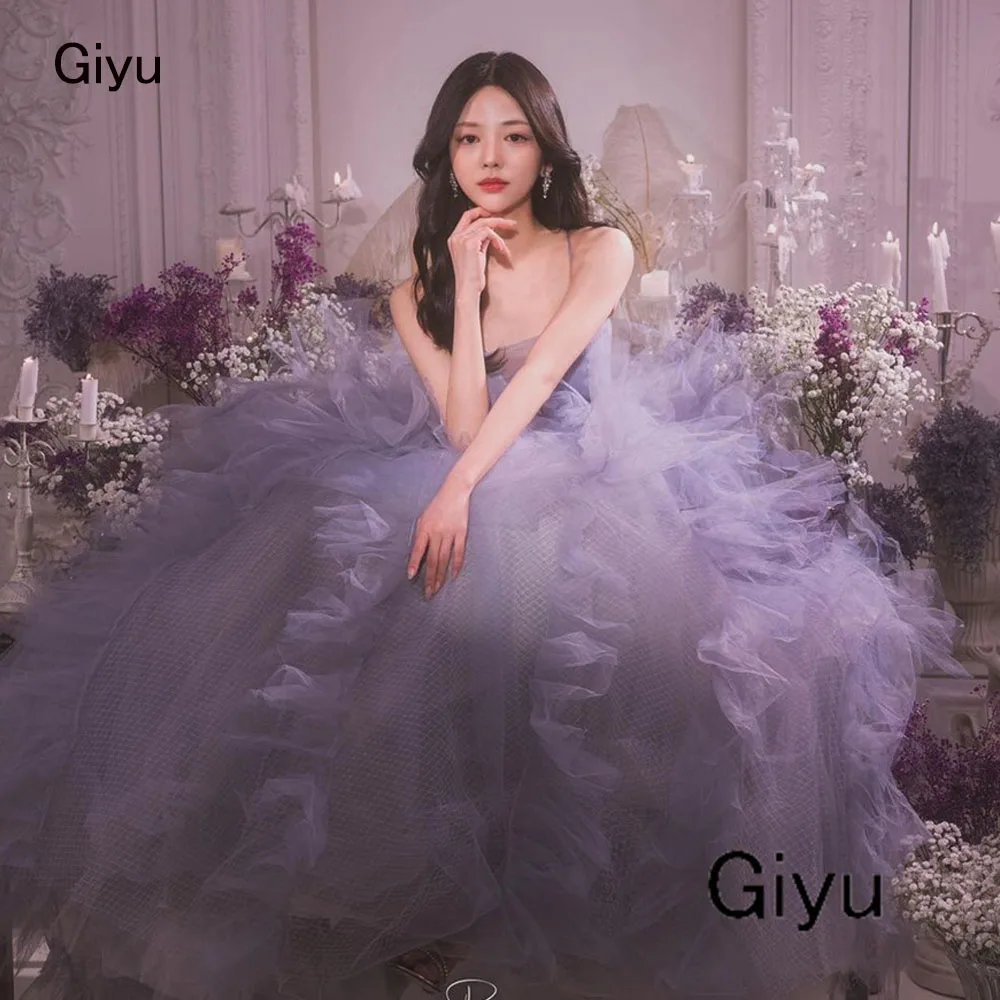 Giyu Fairy Purple Korea abito da sposa servizio fotografico Spaghetti Strap abito da sera multistrato lungo fino al pavimento