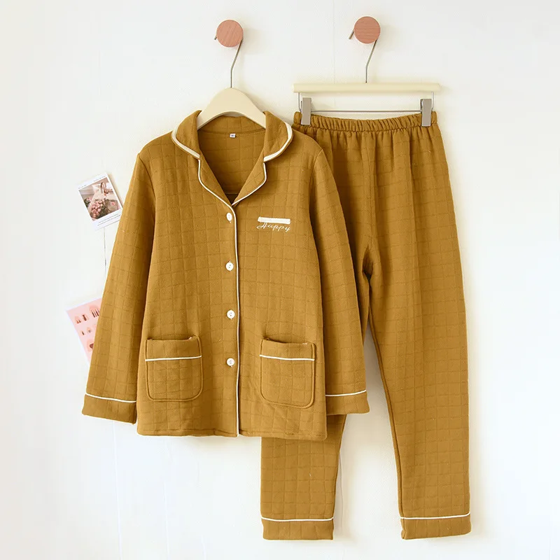 New Autumn And Winter Pajamas Two-piece Couple Long-sleeved Trousers Cotton Air Layer Thickening Home Service For Men And Women