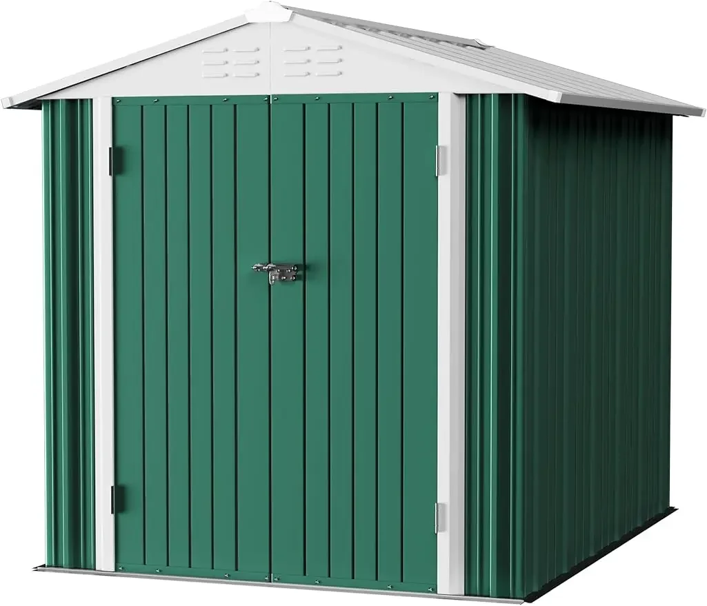 Metal Outdoor Storage 6 x 8 FT Metal Shed with Lockable Door,Waterproof Garden Tool Shed Storage House for Backyard, Green