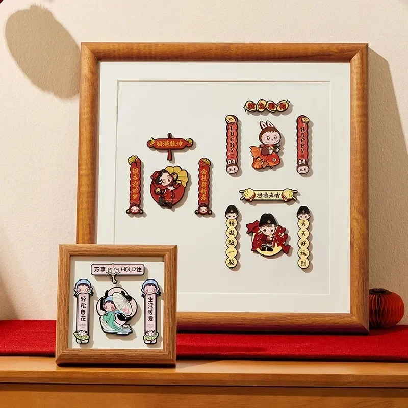 POP MART 부자 뱀의 새해 축하 시리즈-미니 스프링 커플렛 냉장고 자석 블라인드 박스 애니메이션 액션 피규어 장식품