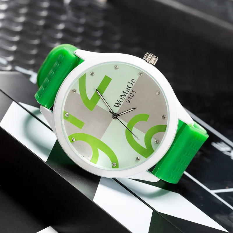 Reloj deportivo de silicona para mujer, relojes de pulsera de cuarzo con gran número, color verde, a la moda