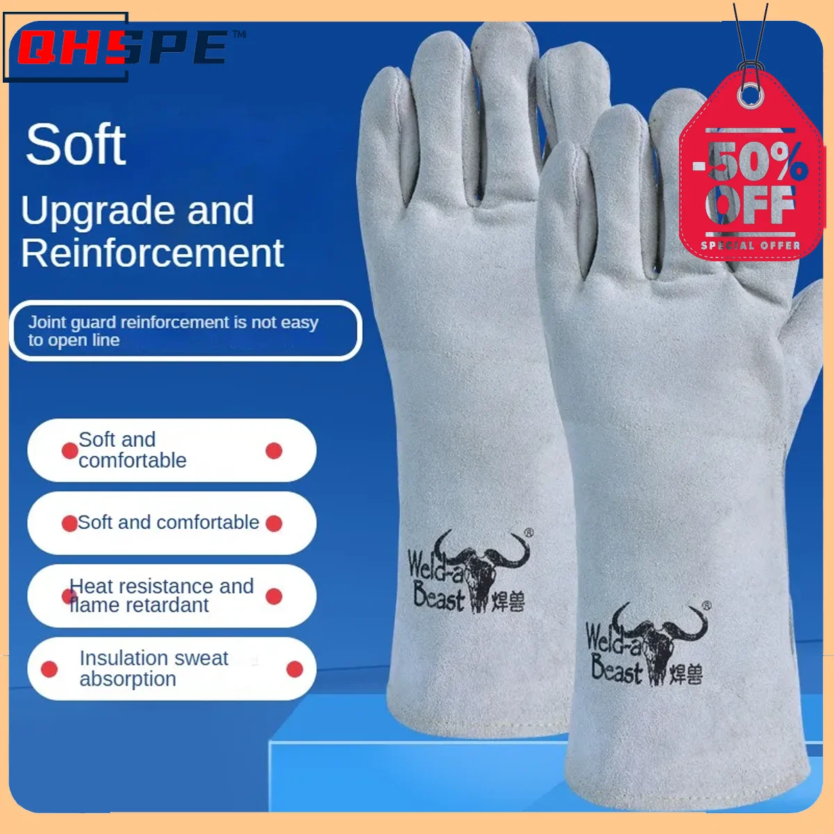 

All Cowhide Electric Welding Gloves Welding Beast Double Thickness Welding Heat Insulation Wear-resistant Lengthening Welder