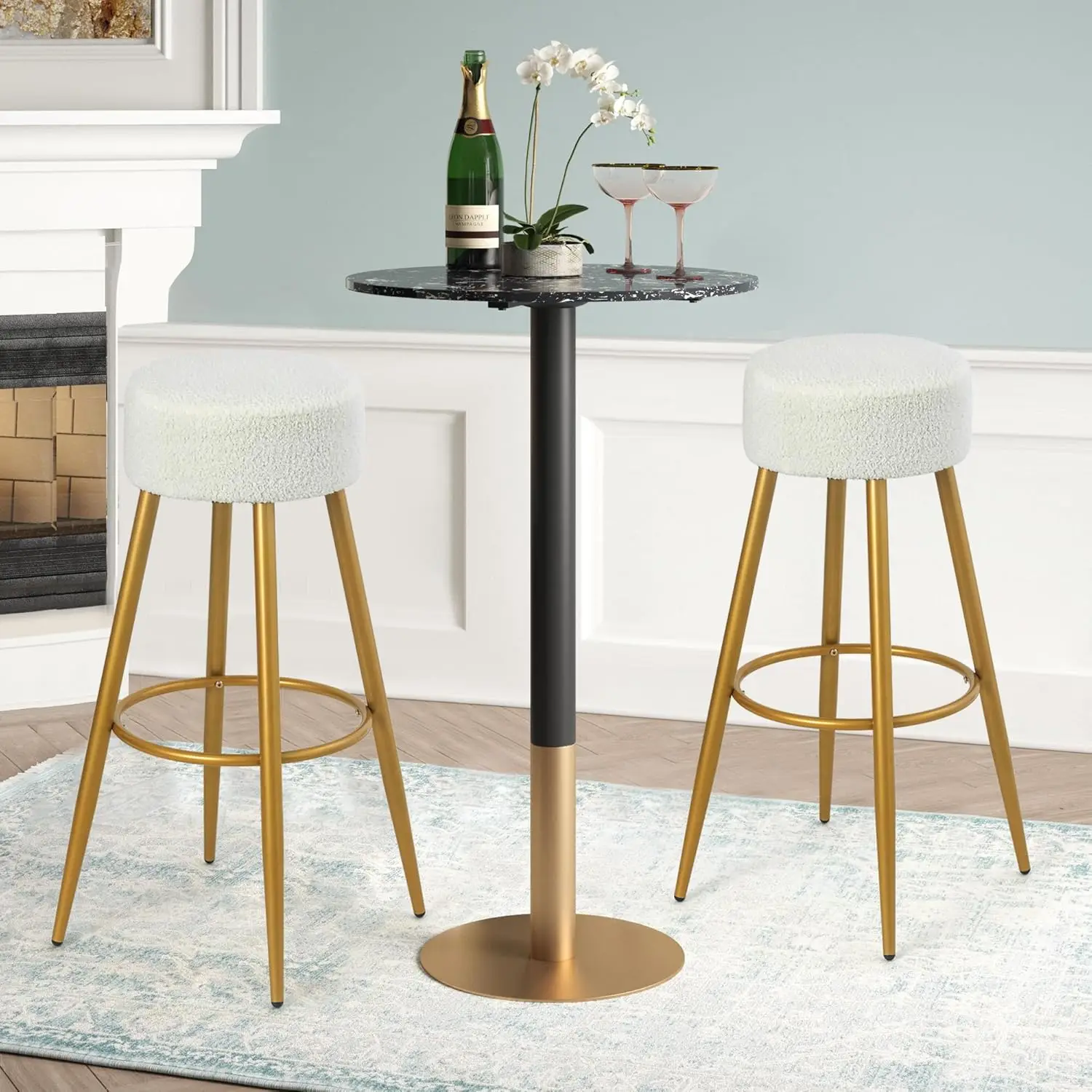 Joveco Bar Stools, Set Of 2 Bar Chairs, 29.5 Inch Round Counter Height Stools With Footrest, Modern Upholstered Breakfast