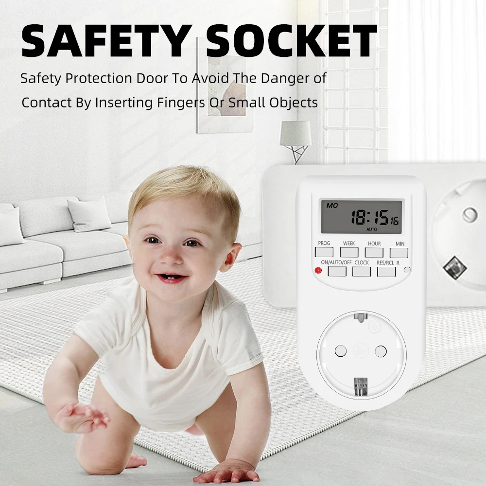 Interruttore timer spina UE Risparmio energetico Temporizzatore da cucina digitale Presa settimana Ora giornaliera Presa temporizzata on/off programmabile Universale