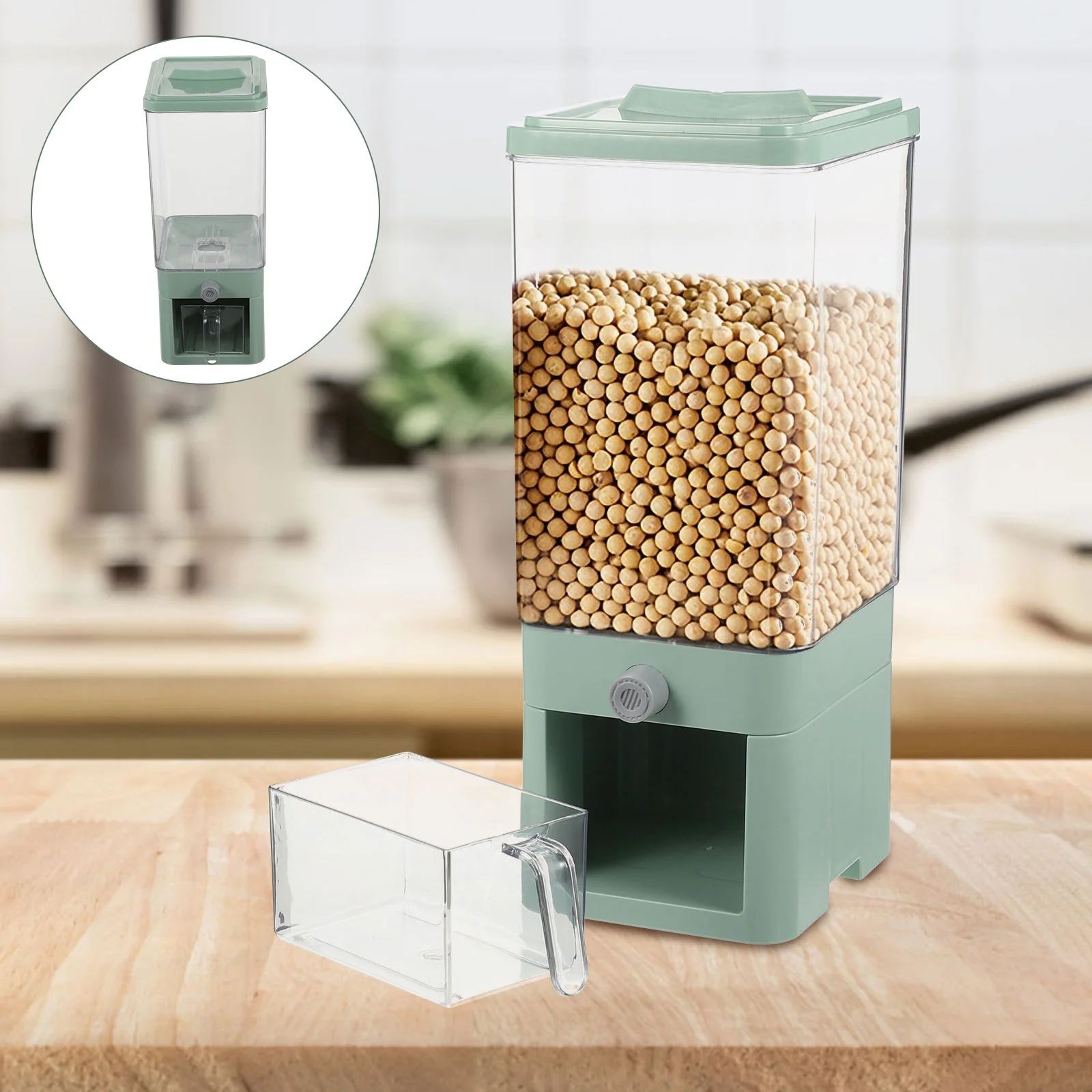 

Food Storage Containers Press The Rice Bucket Flour Grain High Capacity Dispenser Green Child