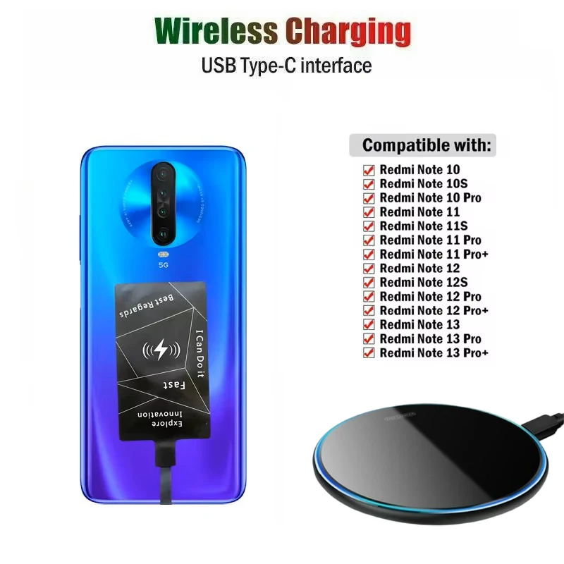 15W Qi Wireless Charger Pad+10w Type-c Receiver For Xiaomi Redmi Note 7 8 9 10 Pro 8T 9S 9T K20 K30 K40 Pro