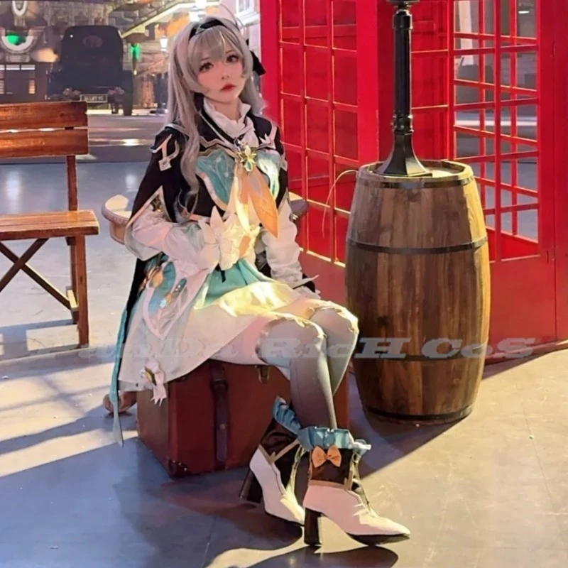 게임 혼카이 스타 레일 두진 반딧불 코스프레 코스튬 원피스, 반딧불 가발 렌즈 신발 머리핀, 여자 할로윈 파티 세트