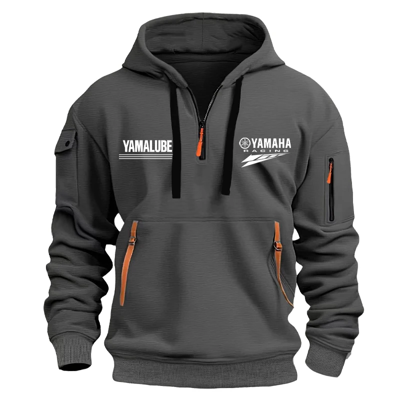 Sweater Hoodie Pria Yamaha Musim Semi/Gugur dengan Ritsleting dan Banyak Kantong, Kaos Crewneck, Hoodie Santai Olahraga Luar Ruangan Pria