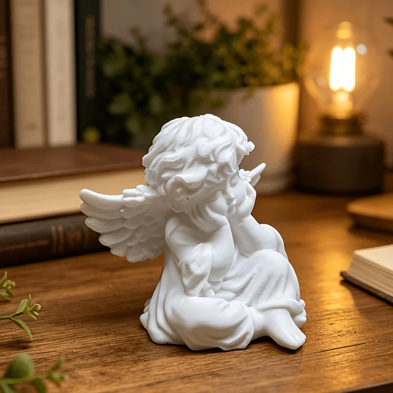 Sweet White Angel Statue 3D Printed CanDIY Cute Thinking Cherub Mini Figurine Home Decor Wedding Romantic Souvenir Ornament Gift view 3