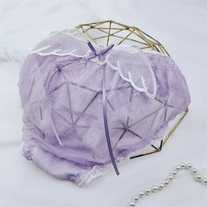 [ คู่ ] Cherry Blossom สีม่วงโรแมนติก Breath Girl Dream กางเกงชั้นในคู่ผ้าฝ้ายตาข่าย Breathable ต่ําเอวกางเกงคู่