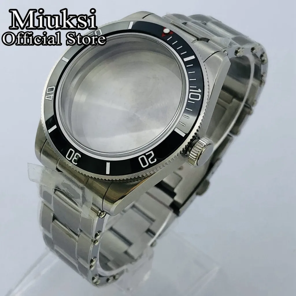 Miuksi 39mm silver watch case black blue green red silver bezel domed sapphire glass fit NH35 NH36 NH34 ETA2824 PT5000 movement