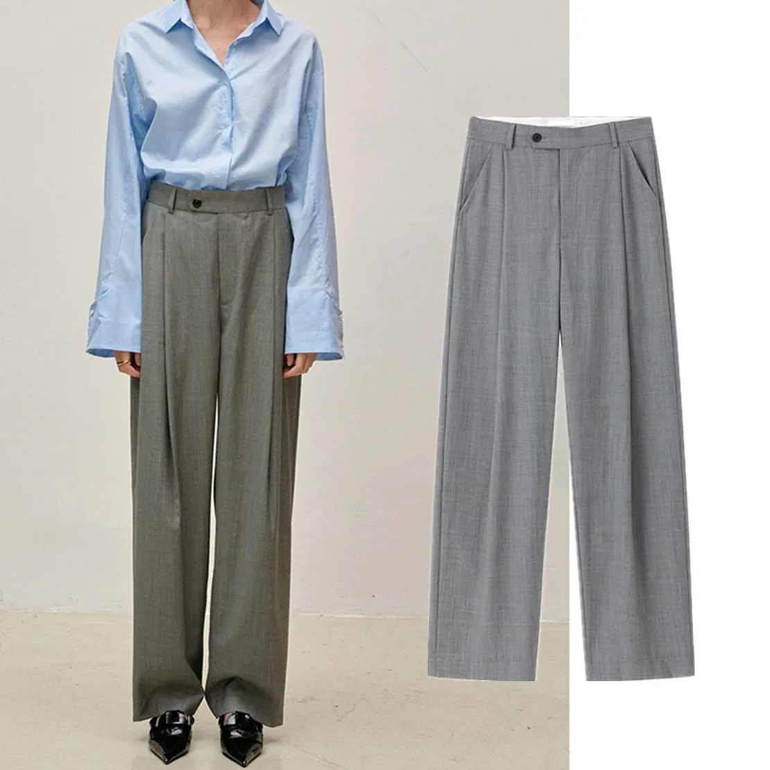 

Maxdutti Fashion Wool Pants Women In Spring 2024 Pleated High Waist And Loose Straight Leg Casual Trousers Women