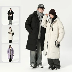 2024 Winter Jacket Couple's Trendy Simple Thickened Cold-proof Long Down Cotton Padded Coat Men's Brand Ski Warm Hooded Parka