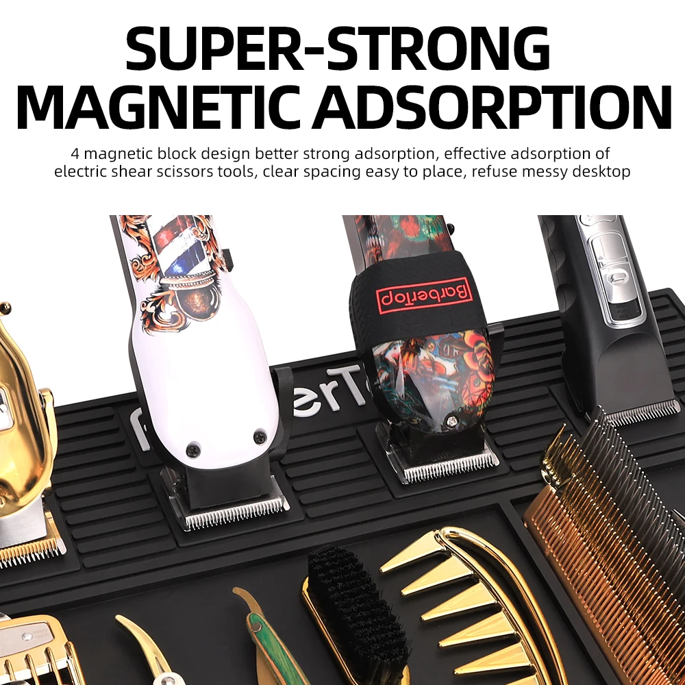 Hair Cutting Tool Storage Pad Anti Slip Waterproof Heat-Insulating Work Pad Magnetic Silicone Barber Shop Desktop Storage Mat