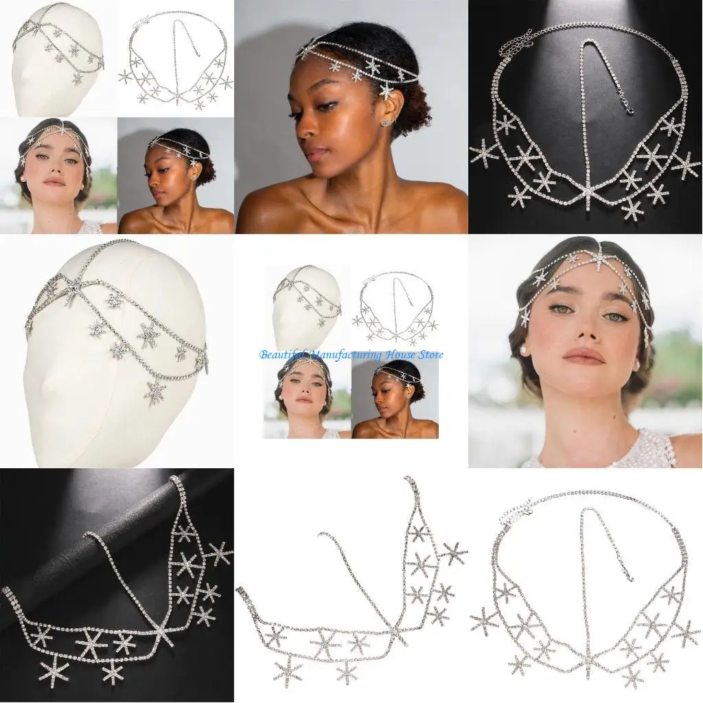 

E56A Elegant Head Chain Fashion Head Jewelry Bridal Head Chain Alloy Material Women Prom Headpiece for Fashionable Outfits