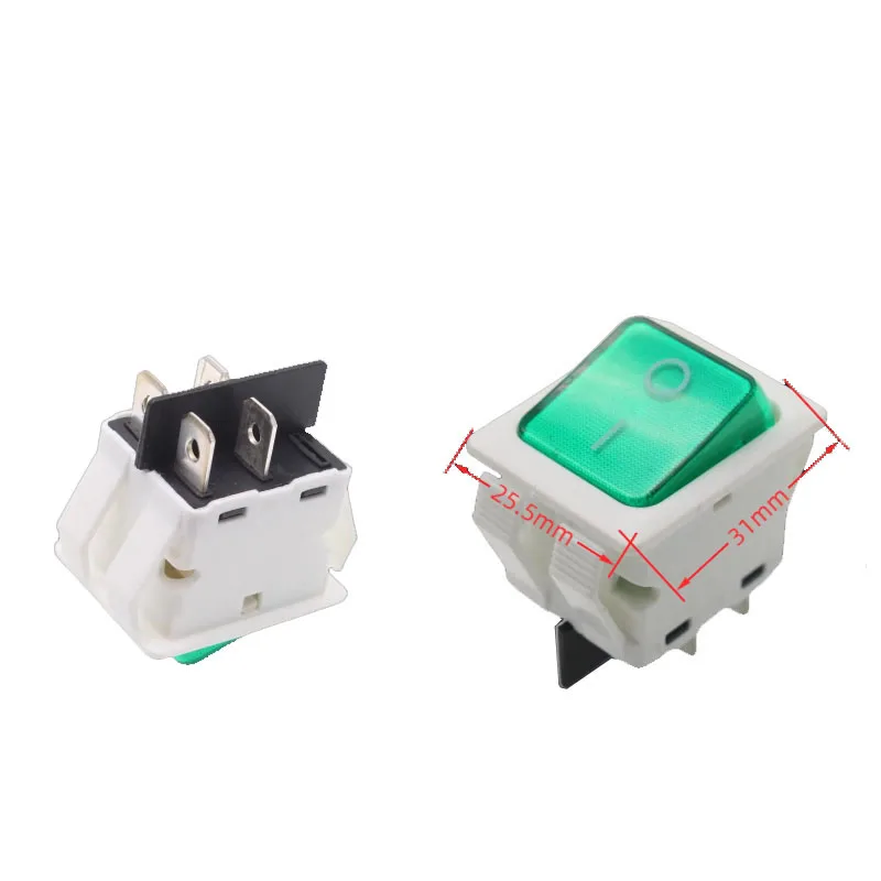The boat-shaped switch button KCD2-21N has a 4-pin two-position silver contact with a light and a 28*22mm opening