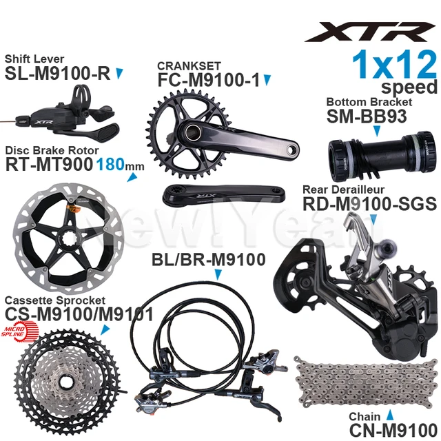 Shimano-リアディレイラー,カセットクランクセット,ボトムブラケット,チェーンブレーキ,オリジナル,xtr m9100,12スピード -  AliExpress