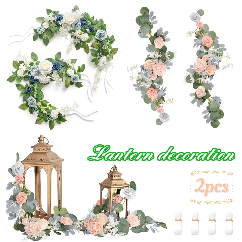 

2pcs Wedding Aisle Decor Artificial Rose Wreath Table Centerpieces Simulated Lantern Flower For Wedding Spring In/Outdoor Decor