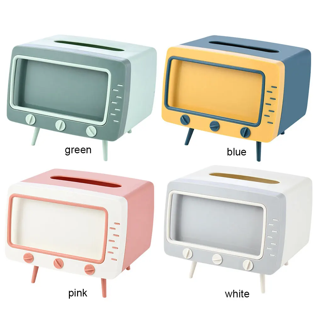 Desktop Paper Holder with Mobile Phone Stand Kawaii Tissue Box Dispenser Creative Multifunctional for Living Room Night Stand