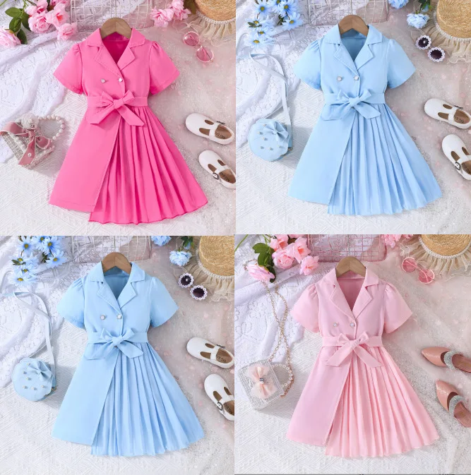 2025 Europe and the United States cross-border new fashion dress spelling chiffon tie belt suit bubble sleeve dress