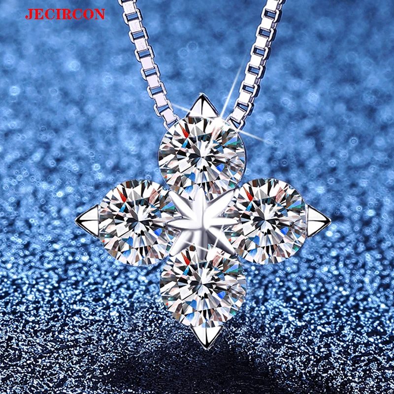 

JECIRCON Cross Border Hot Selling D-Color Moissanite Necklace S925 Sterling Silver Full Diamond Pendant with Box Chain for Women