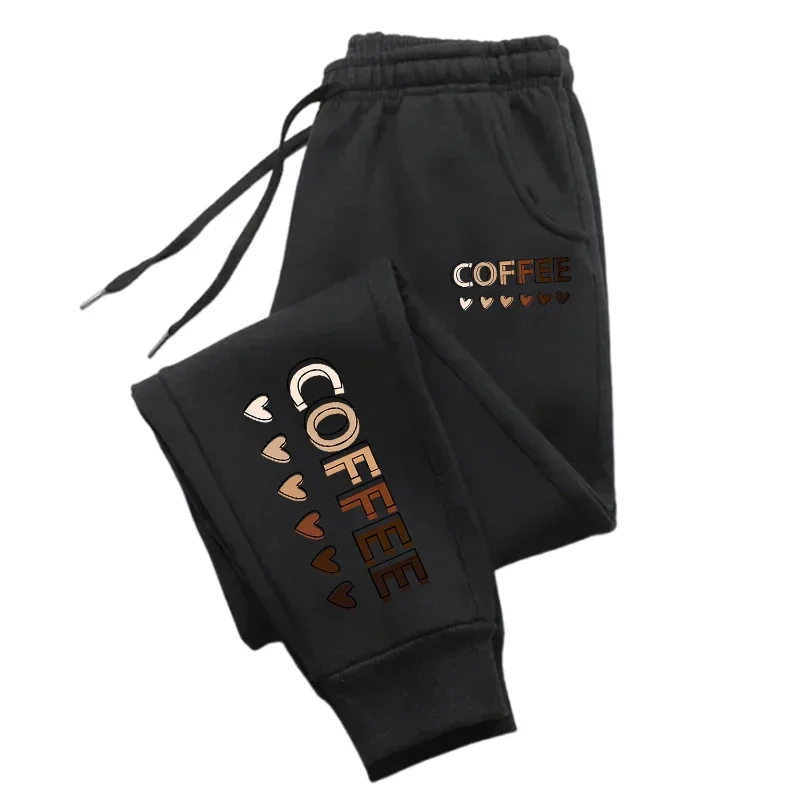 Coffee And Love Pattern Printing Women'S Casual Basic Pants Versatile Pocket Fashion Trendy Street Comfortable Sweatpants Female