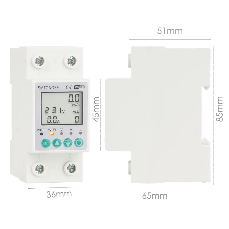 SMTONOFF WiFi Energy Meter Smart Switch Over Under Voltage Protection Residual current protection Remote control by Tuya APP