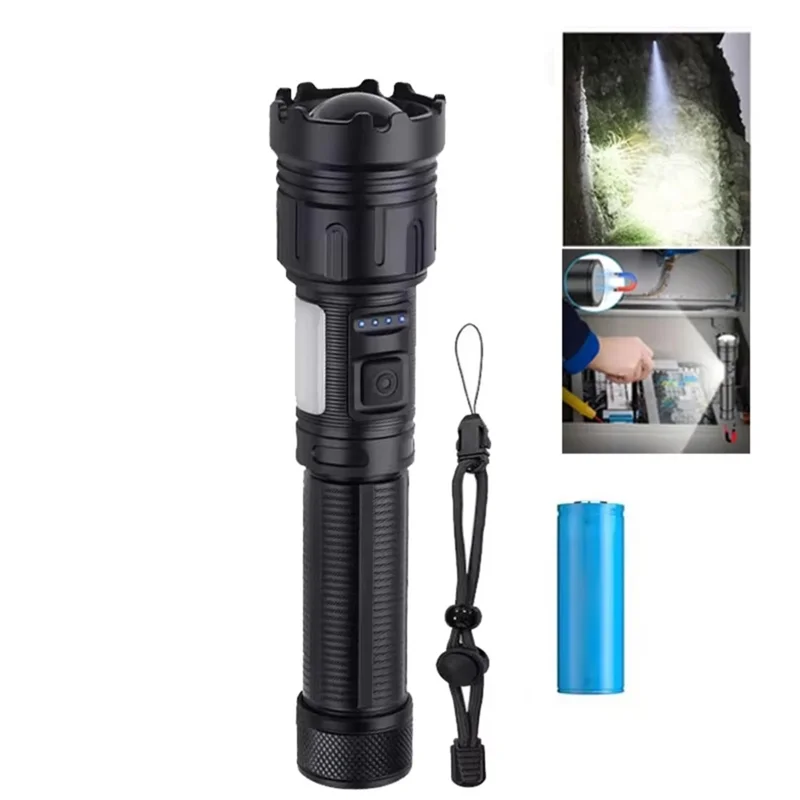 جديد-مغناطيس سبائك الألومنيوم مصباح ليد جيب قابل لإعادة الشحن عالية الطاقة الشعلة فانوس زوومابلي للتخييم بطارية 18650