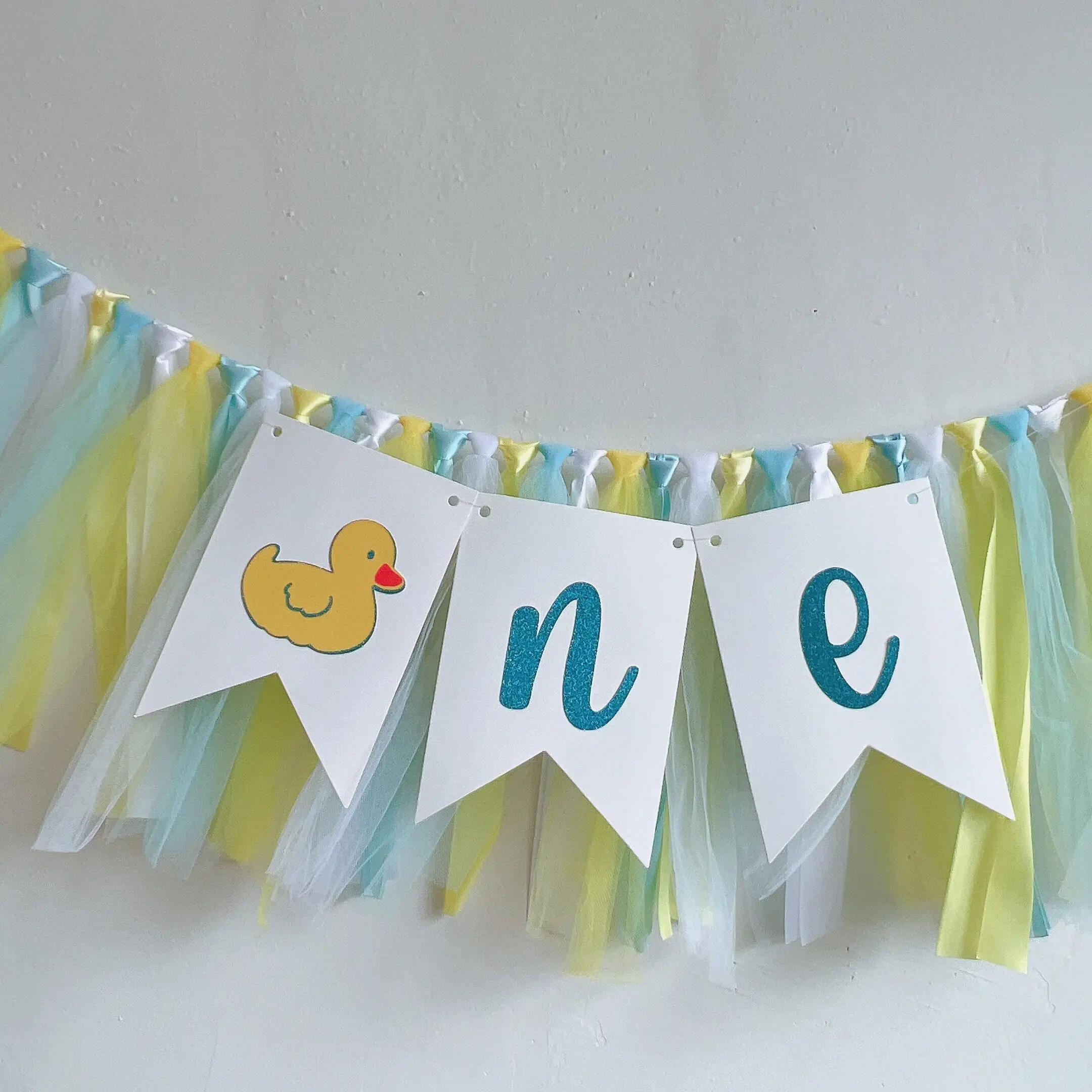 Little Duck Baby Boy one Banner for 1st Birthday Highchair Banner Baby Shower Birthday Decoration Photo Prop Tulle Garland