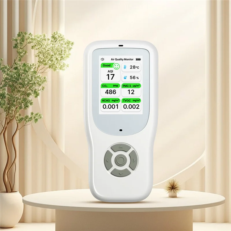 A42T-9In1 Air Quality Detector With Stand Real-Time Air Meter  PM1.0 PM2.5 PM10 CO 2 HCHO Temperature Humidity With Alert
