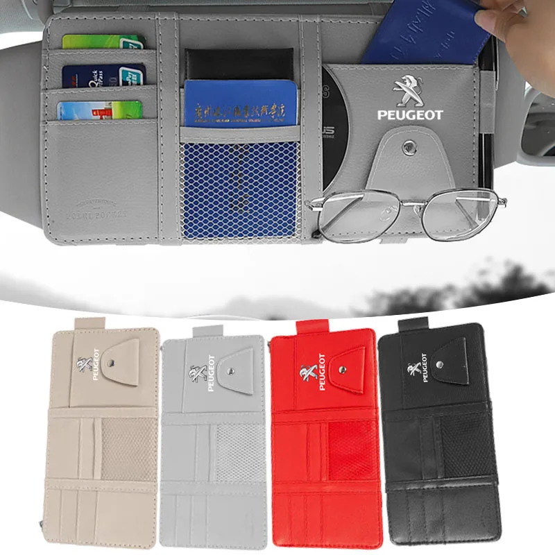 

Car Glasses Storage PU Leather Multi-Function Sun Visor Point Organizer Storage Pocket For Peugeot 407 408 206 207 208 306 307