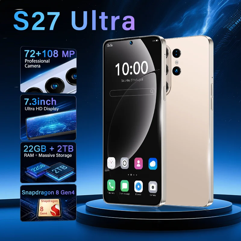 NOVO S27 Ultra Versão Global de Alta Qualidade Original com Tela HD de 7.3 polegadas, Bateria de 8000mAh, Sistema Inteligente e Dual Chip 5G