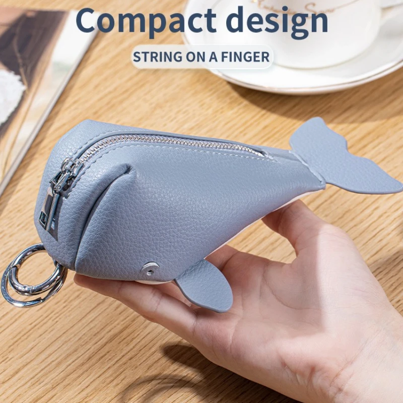 Whale Coin Purse Keychain Cute Change Purse with Zipper Close Keychain Leather Coin Pouches for Hooking Onto Backpacks