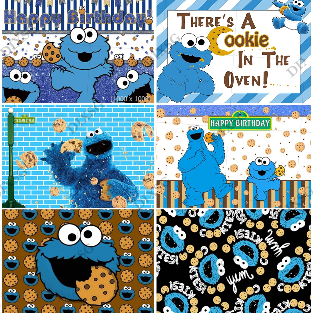 DIXSG Cookie Monsters Photography Backdrop Sesame Street Birthday Baby Shower Banner Background Blue Glitters Photo Studio Props