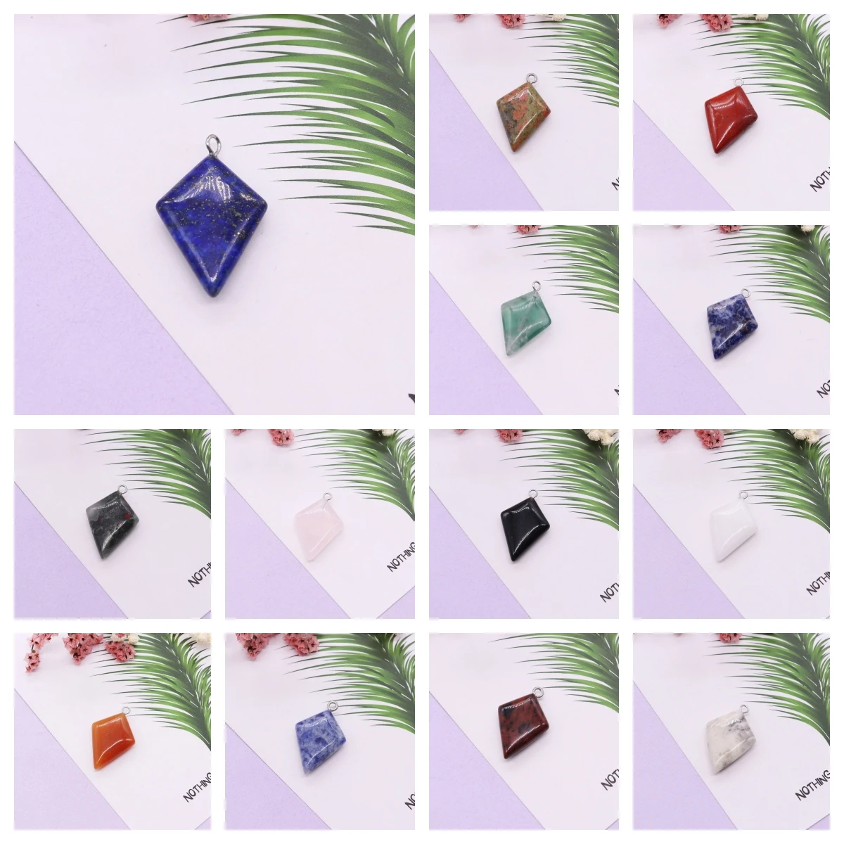 Natural Stone Pendants Rhombus Sodalite Agate Quartz Crystal Diamond-shaped Charms for Jewelry Making DIY Necklace Accessories