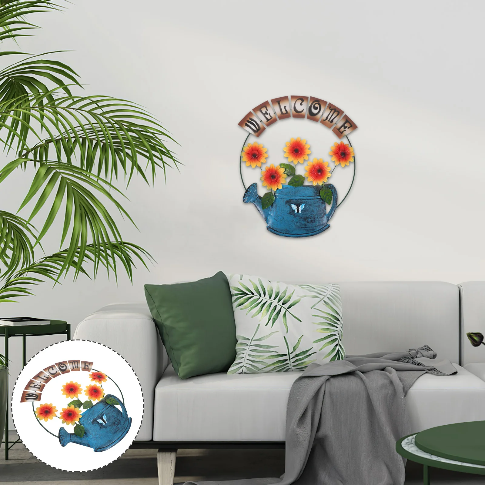 

Sunflower Welcome Door Hanger Metal Flower Sign Handpainted Yellow Iron Front Door Wall Hanging Porch Garden Decor