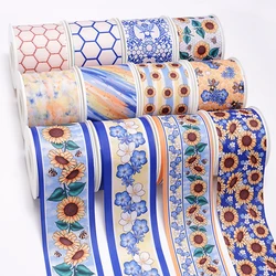 Nastri di raso in Grosgrain stampati con fiori e api da 5 metri per fiocchi forniture per imballaggio di decorazioni artigianali fai da te. 71266